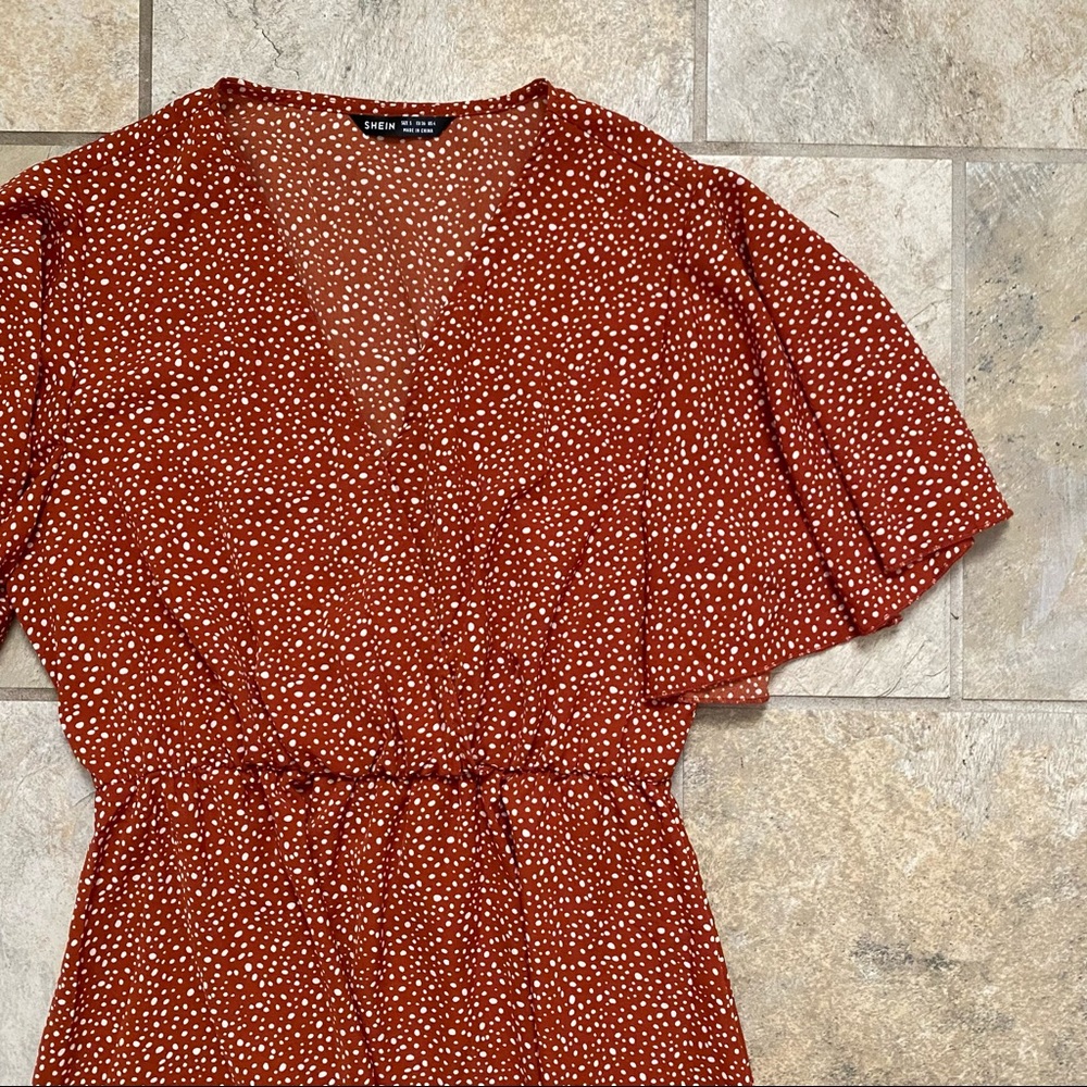 rust polka dot dress
